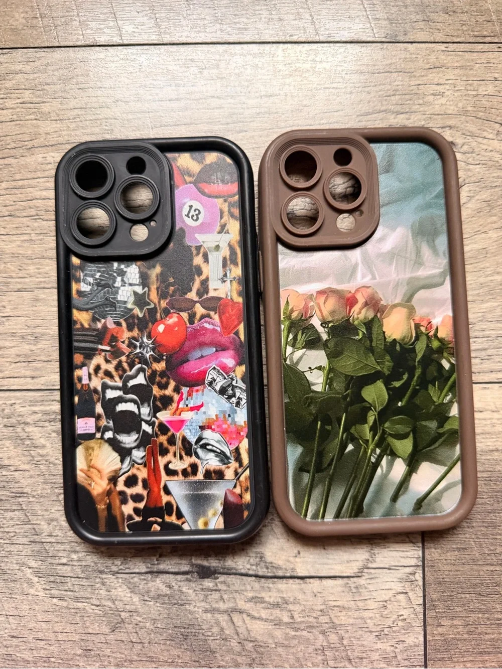 Stylish Floral & Collage iPhone Camera-Protective Case - Brown & Black